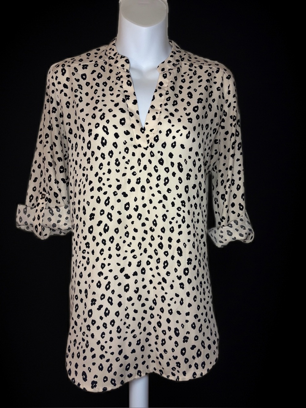 Lush Cream Leopard Print Split V-Neck Blouse